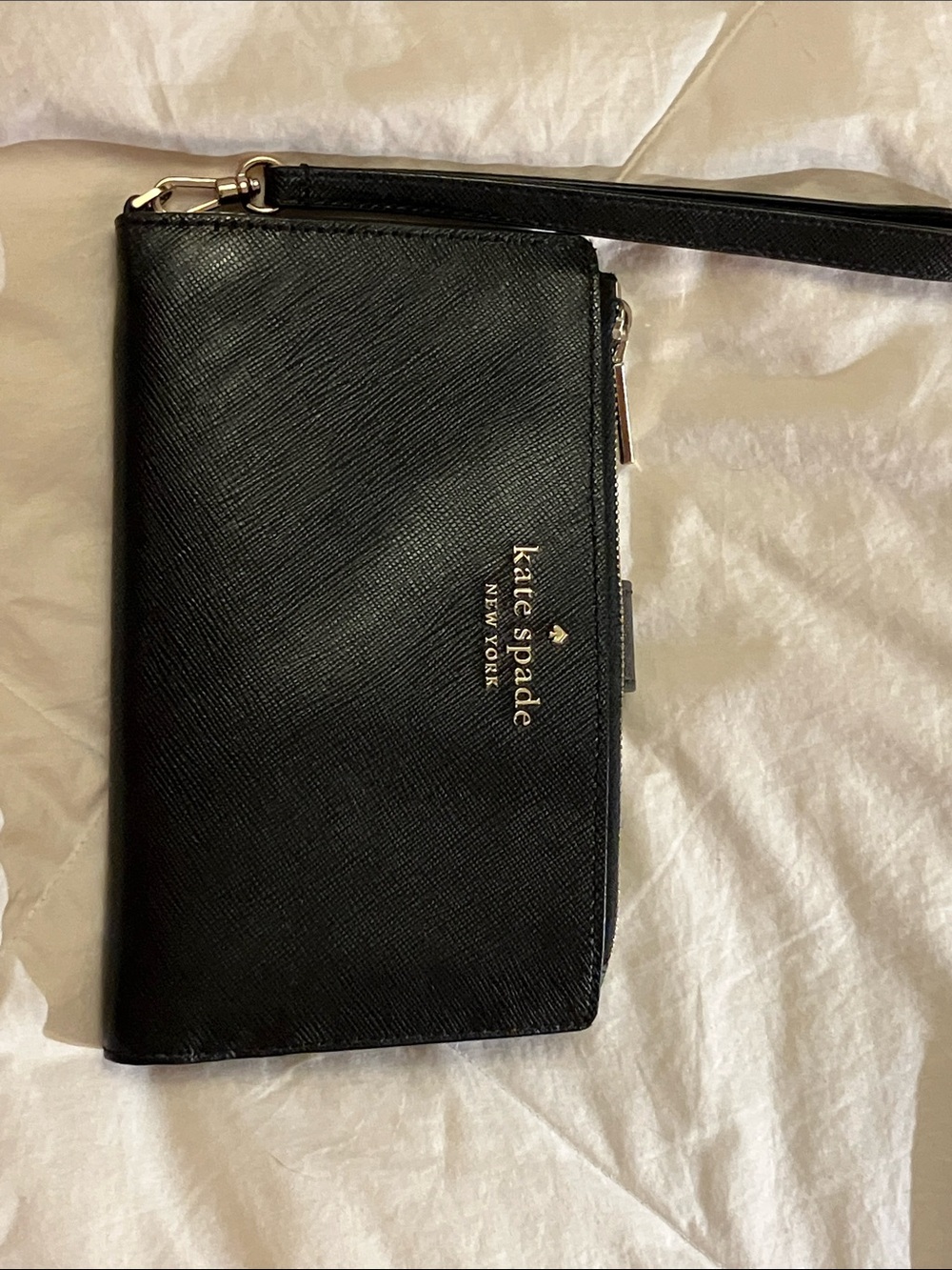 Kate Spade New York wristlet wallet black with gold tone